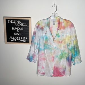 Custom Tie Dyed Sag Harbor 3/4 Sleeve Shirt/Top. Size 18W